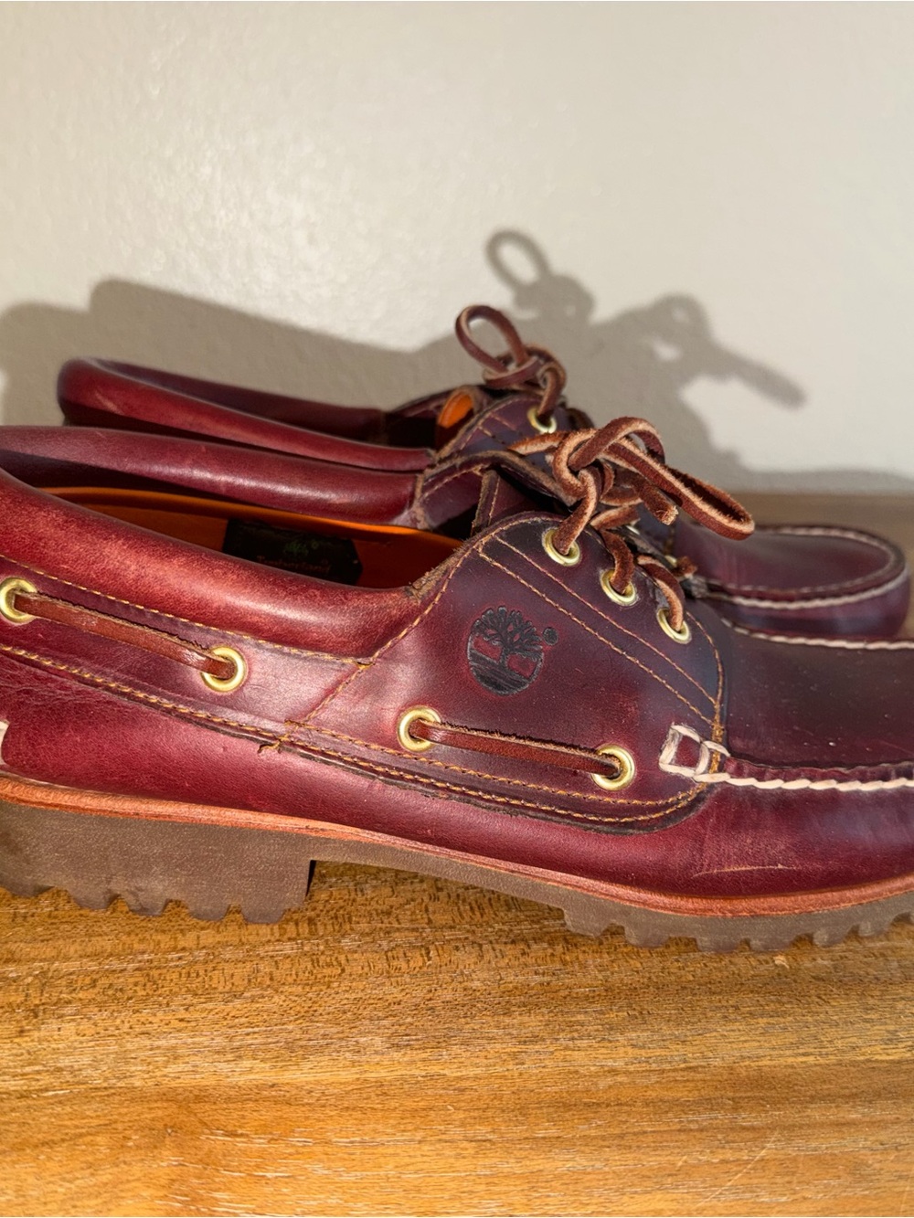 Timberland Men's Burgundy Leather Boat Shoes with Orange Insoles - Picture 5 of 8